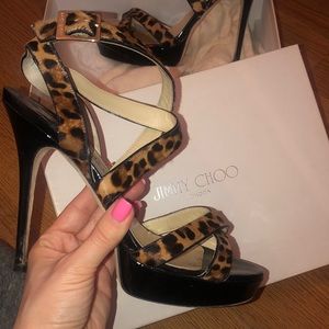 Jimmy Choo Leopard print pony game heels